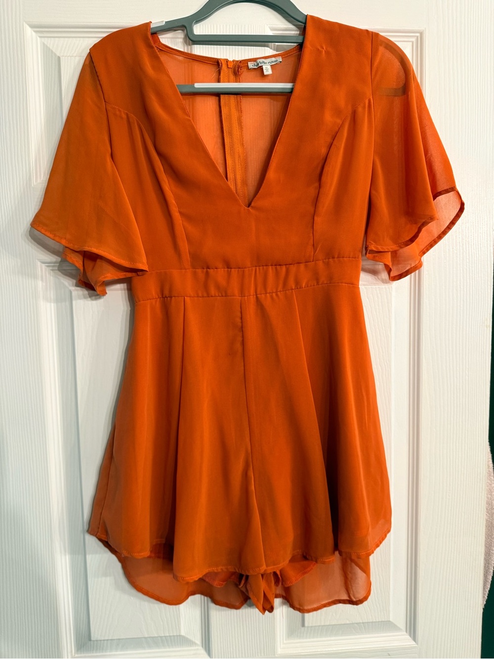 Charlotte Russe Orange Flutter Sleeve V-Neck Tunic Romper